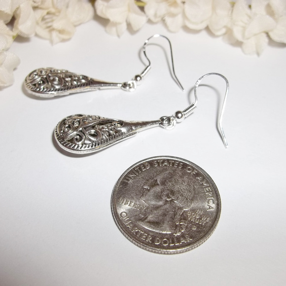 Long Silver Teardrop Earrings Woman Jewelry 1600 - Picture 2 of 9